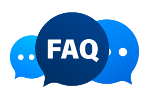Imagem com sigla "FAQ" com balões de fala na cor azul